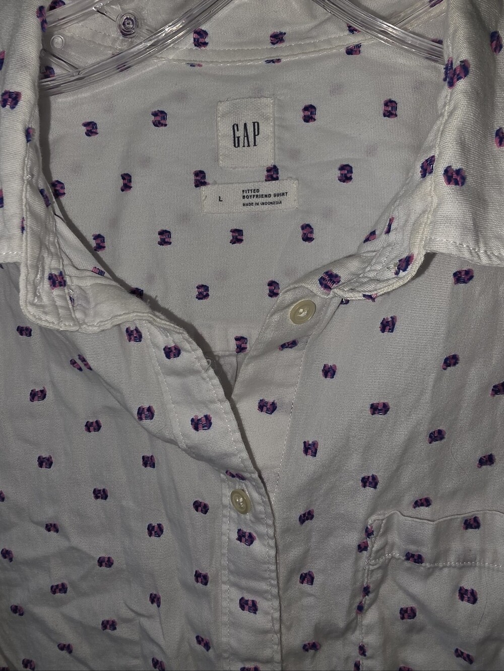 GAP White Button-Down Shirt with Purple Dot Print